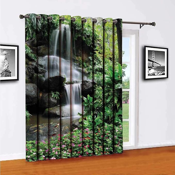 Cortinas para puerta corredera de cascada, cortinas de patio, estanque