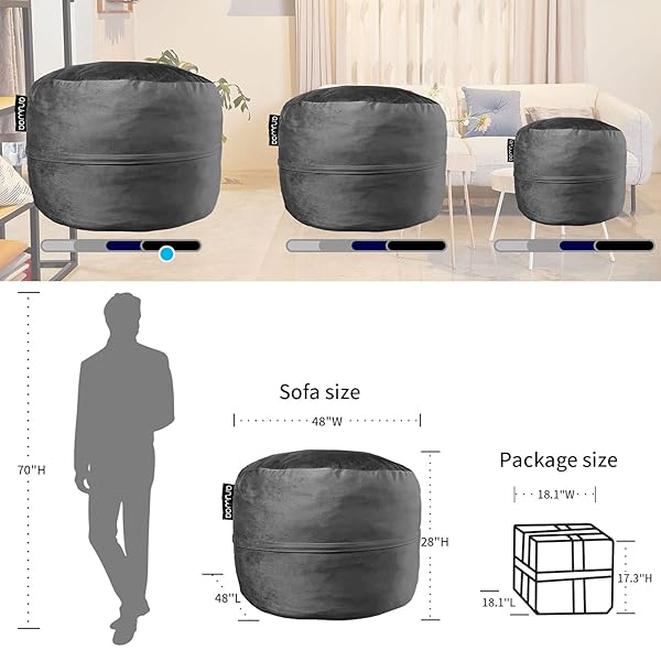 BEAN BAG CHAIR FOR ADULTS, 4FT HIGH-REBOUND MEMORY FOAM BEAN BAG SOFA WITH REMOVABLE COVER, OVERSIZED BEAN BAG COUCH FOR GAMING, READING, AND RELAXATION, BLACK
