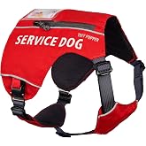 Tuff Pupper Service Dog Vest with ID Pocket | No Leash Attachment | Quick-Release Magnetic Buckles | Reflective Trim | Adjustable Fit | Comfortable &amp; Durable | Designed for Small Dogs (Red, Medium)