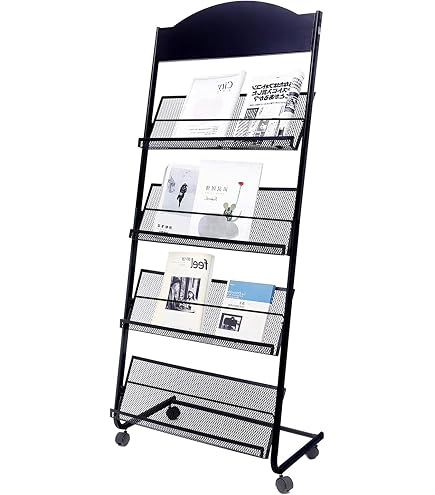 Outus 1-Piece Portable Literature Stand With 4 Pockets - Foldable Mesh Magazine Rack, Includes Carrying Bag, 55" Height