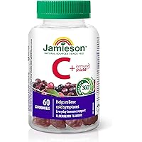 Jamieson Vitamin C + Immune Shield Gummies Natural Elderberry Flavour, with Elderberry, Vitamin C, and Zinc. Supports Immune