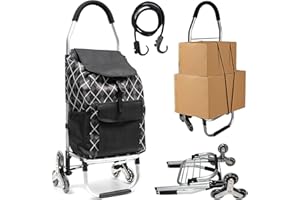 Folding Shopping Cart for Groceries Heavy Duty Stair Climber Cart with Tri-Wheel Metal Utility Trolley with Foldable Chair, B