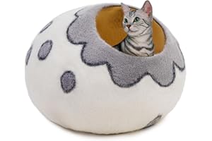 Woolygon Premium Felt Cat Cave Bed – Wool Kitty Beds Handcrafted Kitten Caves Bed for Indoor Cats - Made from 100% Eco-Friendly Merino Wool, Foldable Cat Hidewawy Covered Cat House Pod (Flower Collar)