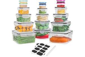FRESHMAGE 36 PCS Food Storage Containers (18 Stackable kitchen Storage Containers with 18 Lids airtight) - BPA-Free & Microwave, Dishwasher freezer Safe Meal Prep Container with Chalkboard Labels & Marker……