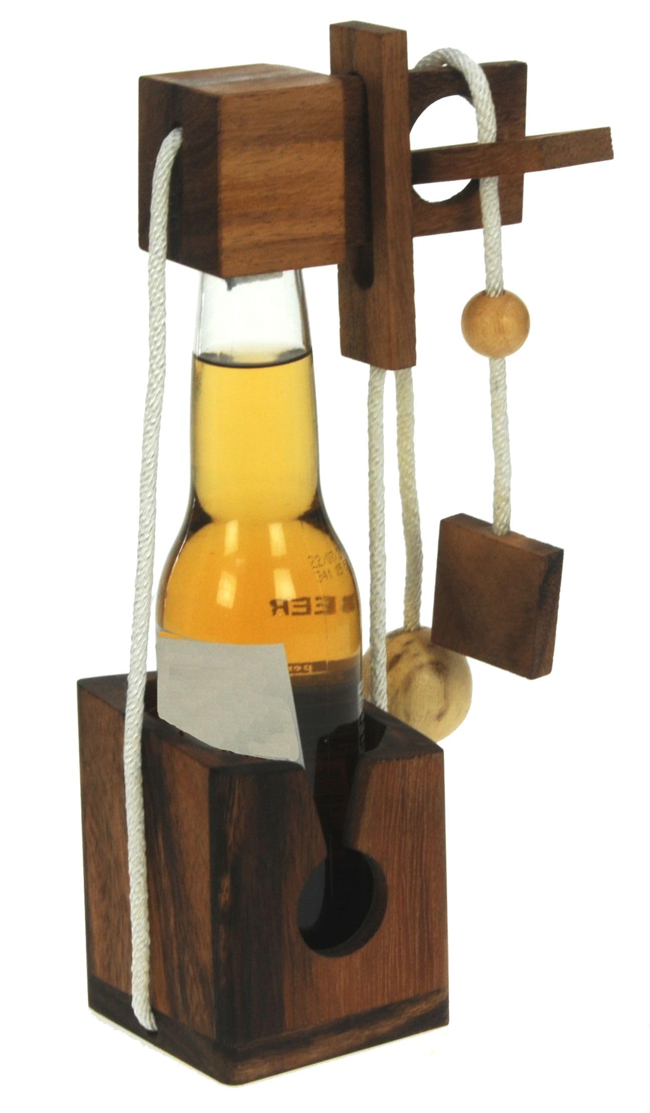 Namesakes® Beer Bottle Puzzle Lock – Bottle Jail - Wooden Brain Teaser Puzzles for Adults – Challenging Escape Room Game - Novelty IQ Logic Toy - Gift for Men & Women