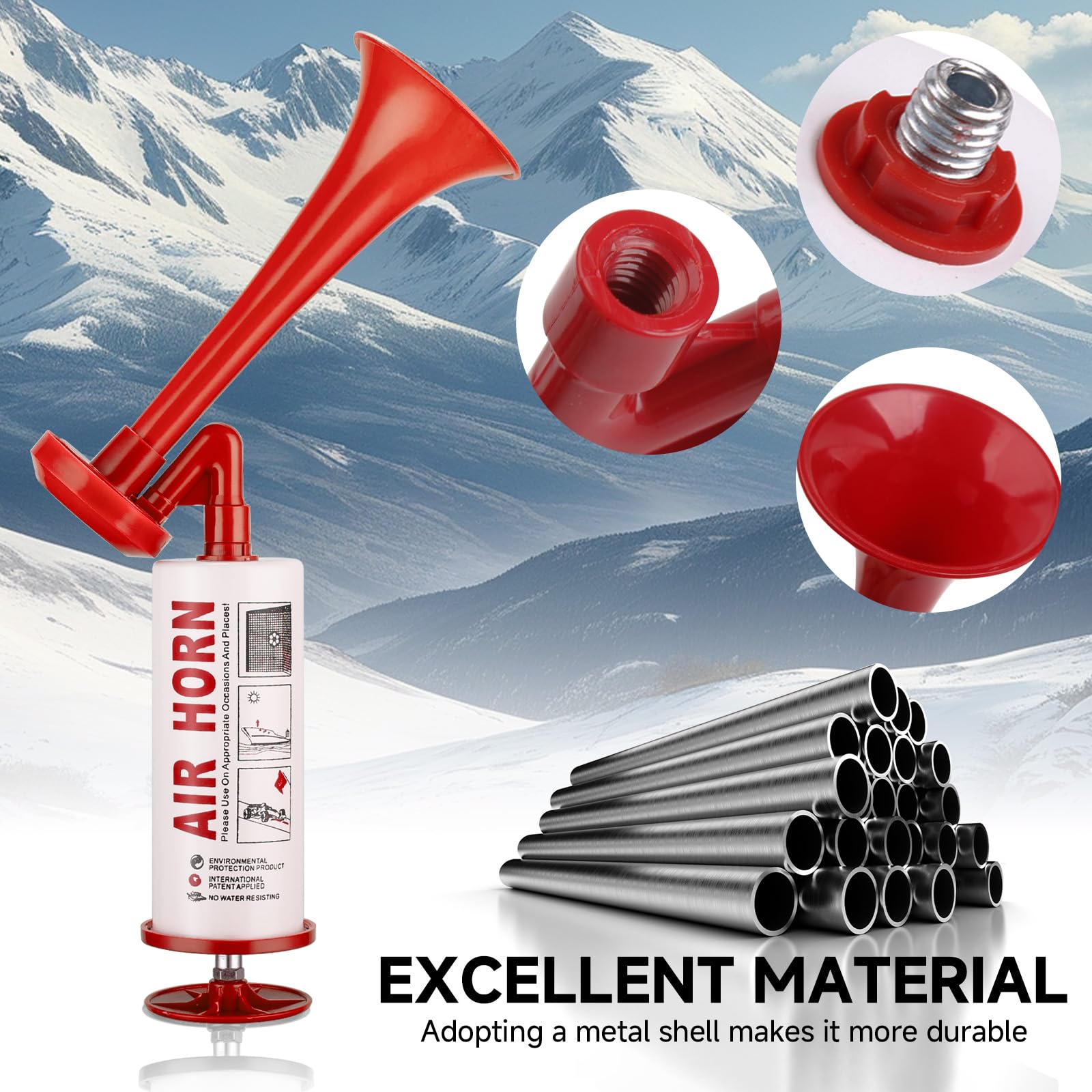 Handheld Air Horn, BANHAO Aluminum Loud Noise Maker Safety Boat Car Sports Events Handheld Air Pump Loud Safety Horn for Boats