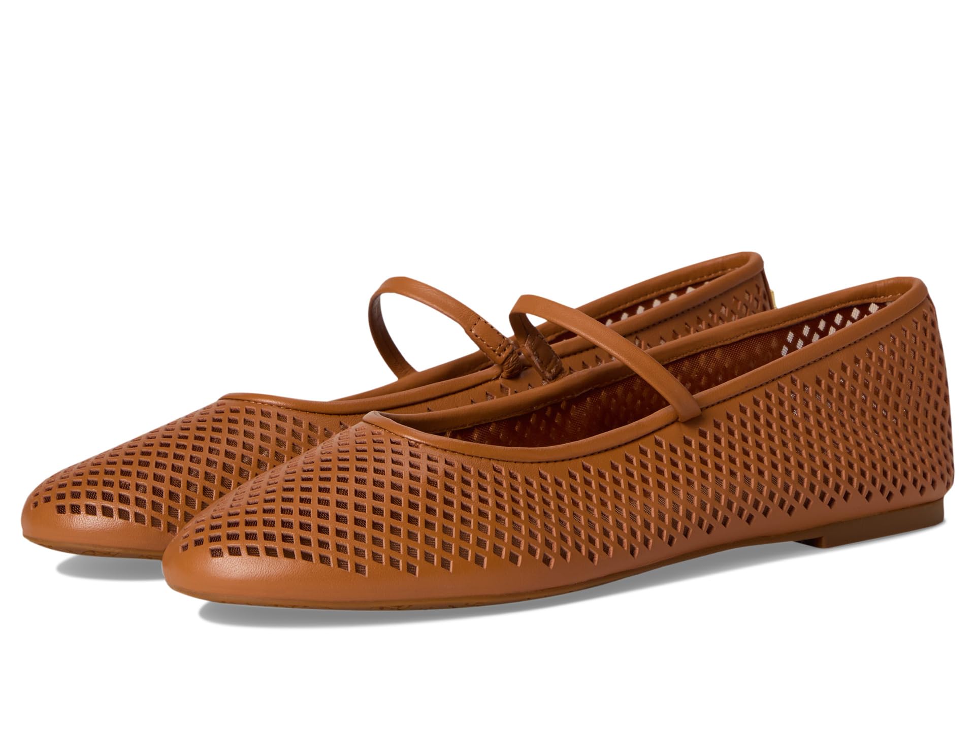 Lauren Ralph Lauren, Women’s, Jayna Perforated Leather Mary Jane Flats, Classic Caramel, 9.5, Medium