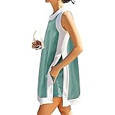 Hooever Women's 2 Piece Sets Casual Color Block Crewneck Short Sleeve Pullover Tops Matching Shorts with Pockets