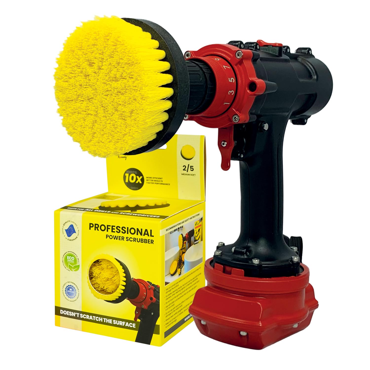 Kornely Premium Drill Brush Professional – Medium-Soft 10 cm Yellow | Scratch-Free Cleaning Brush for Tile, Grout, Bathtub, Shower, Fibreglass and Ceramic Surfaces