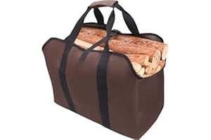 Hongmai Large Firewood Carrier Bag with Handles, Canvas Log Carrier Tote for Firewood, Firewood Holder, Fireplace Accessories, Wood Carrier Bag for Firewood, Indoor, Outdoor Campin, Trip(Brown)