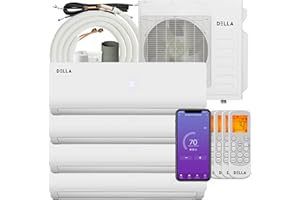 Della 36K BTU ODU Quad 4 Zone(9K 12K 12K 12K) 19 SEER2 208-230V Cools Up to 2050 Sq.Ft, Works with Alexa, Wifi Energy Efficient Multi Zone Mini Split Air Conditioner Pre-Charged Heat Pump Full Set