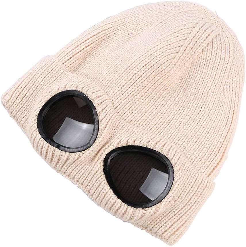 Unisex Wool Knitted Goggles Beanie, Warm Winter Stylish Hat Autumn Outdoor Sports Cap Fashion Womens Indoor Leisure Heat Keeper Ear Snow Cold Protector