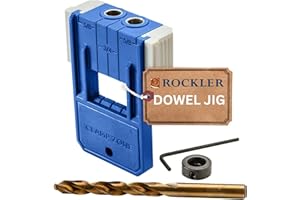 Rockler 3/8” Doweling Jig Kit w/Drill Bit & Stop Collar – Wood Dowel Jig kit – Dual Edge Stops for Easy Alignment w/Dovetail – Durable Nylon Jig w/Steel Bushings – Dowel Jointer Jig w/Hex Wrench