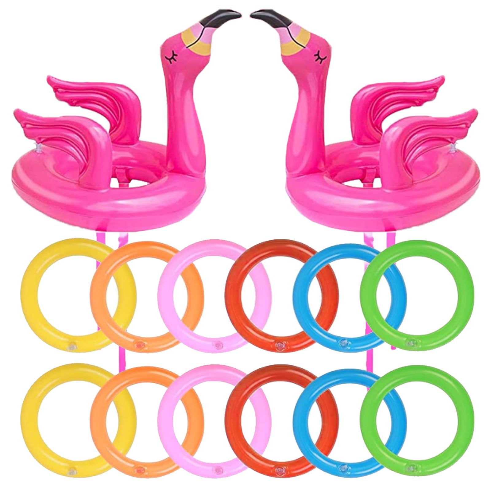 2 Pcs Inflatable Flamingo Game Ring Toss, Inflatable Flamingo with 12 Pcs Ring Toss, Pool Party Decorations