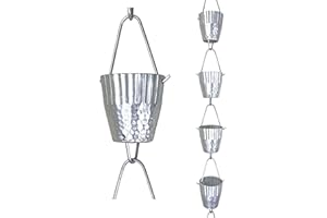 Rain Chains by JASINC 8.5 ft Ruffle Rain Chain Hammered White, to Replace Gutter Downspout, Water Diverter, JAS3003AL