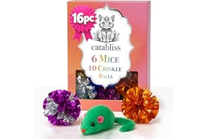 Catabliss – 10 Crinkle Balls for Cats & 6 Plush Mice (Infused w/Catnip Oil) – The Ultimate 16-Piece Cat Toy Bundle Play Set