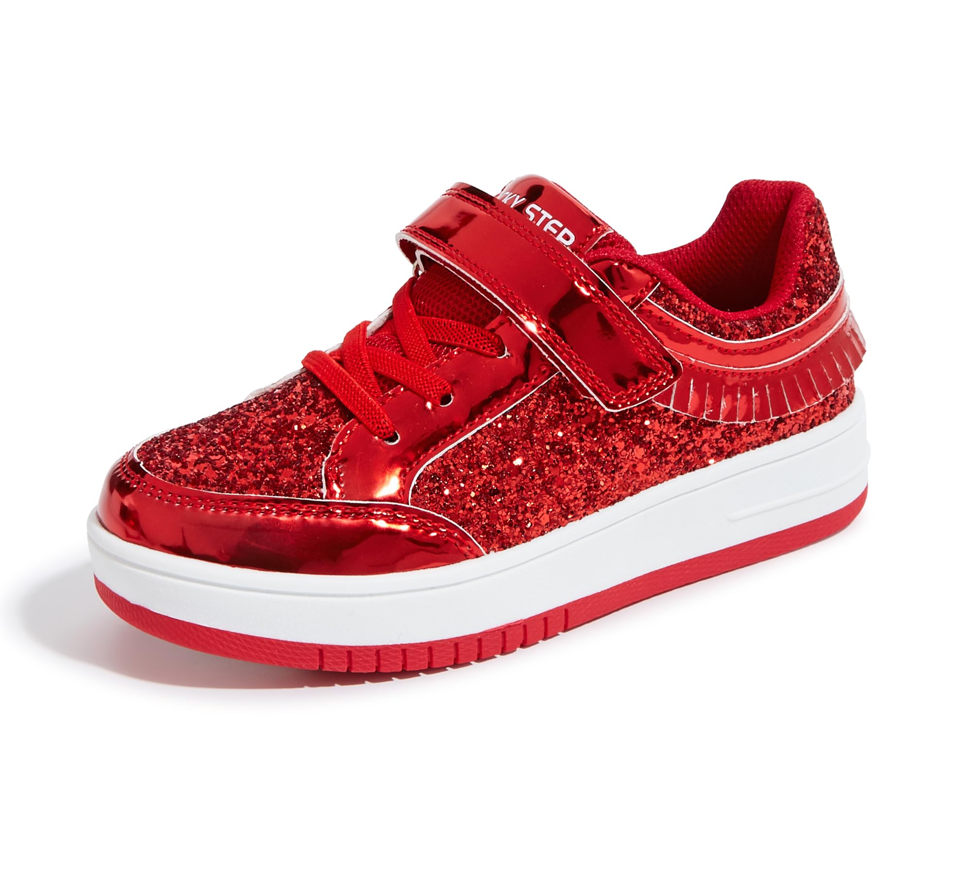 Photo 1 of LUCKY STEP Kid's Glitter Fashion Sneakers Girls Sparkly Tennis School Slip On Shoes Walking Casual Party Dress Shoes for Toddler Children(Red,Little Kid 11)