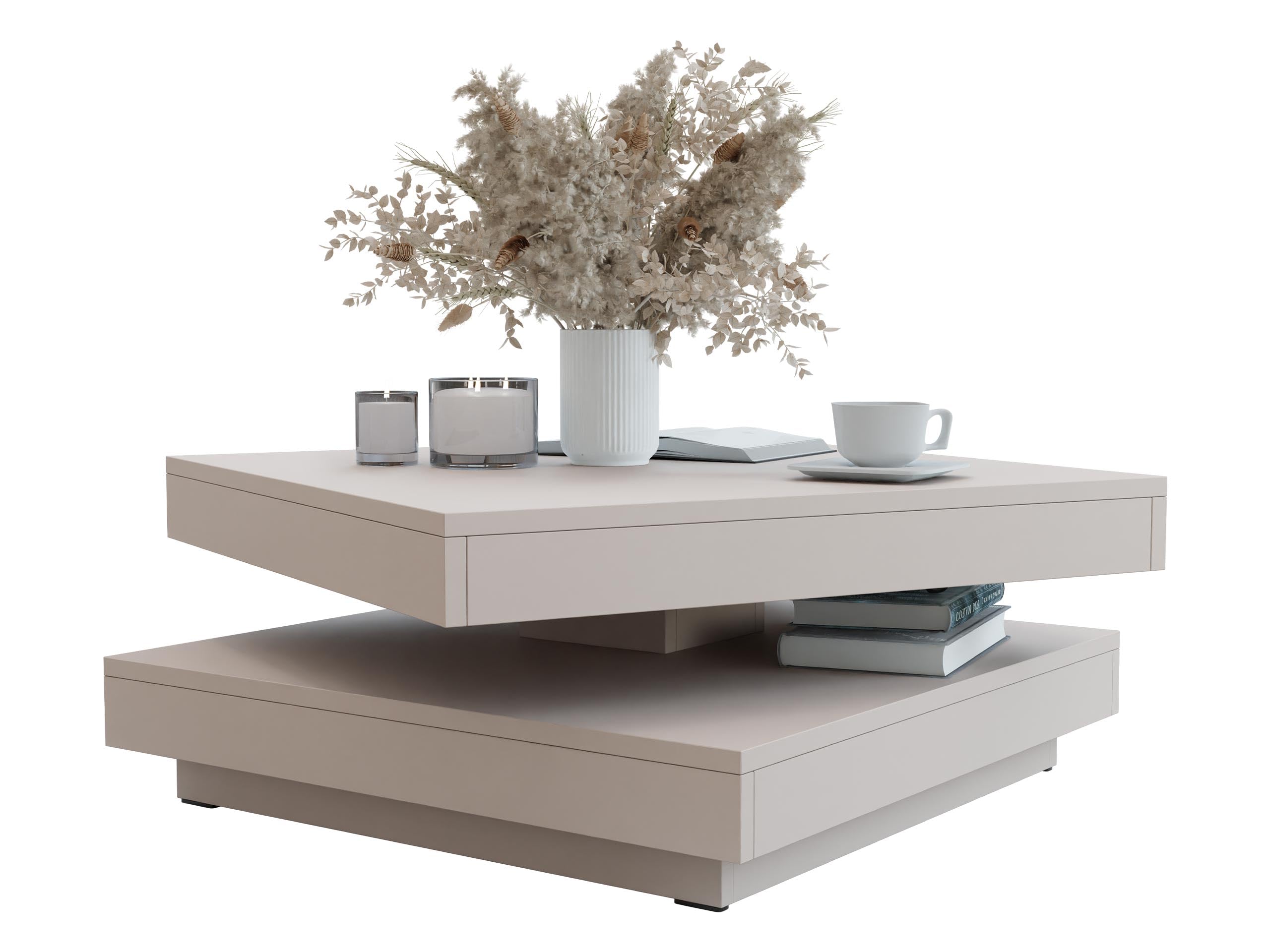 Mirjan24 Couchtisch Luriso, Sofatisch, Obere Tischplatte frei drehbar, Kaffeetisch, Wohnzimmertisch, Teetisch (Cashmere)