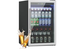 DOGHLY 4.5 Cu.ft Beverage Refrigerator Cooler, 145 Can Mini Fridge with Glass Reversible Door, Digital Temperature Display for Soda, Beer or Wine For Office or Bar with Adjustable Removable Shelves