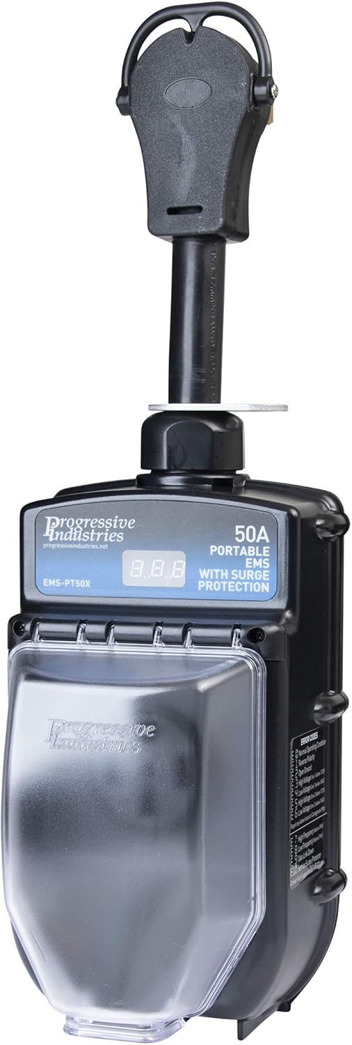 PROGRESSIVE INDUSTRIES EMS-PT50X Portable RV Surge Protector (50 A) + Master Lock 719D 3' Long x 3/16' Diameter Cable with Integrated Laminated Steel Padlock: Automotive