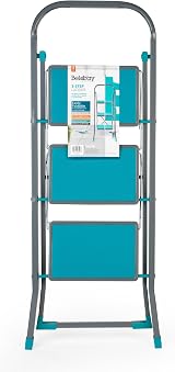Beldray 3 Step Ladder Non-Slip Folding Turquoise Grey 2.5m Reach