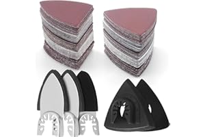 LOUZAGO 135 Pcs Oscillating Tool Sanding Pads Kit, 2 Pcs Triangle Sanding Pads & 65 Pcs Triangle Sandpaper & 3 Pcs Finger Sanding Pads & 65 Pcs Finger Sandpaper Including 60/80/100/120/240 Grits