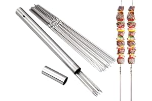 WILLBBQ 304 Stainless Steel 13.2" Long Flat Barbecue Skewers,20PCS/40PCS BBQ Kebab Skewers with Portable Metal Storage Tube,Reusable for Grilling Barbecue Kitchen Party and Outdoor Cooking (20PCS)