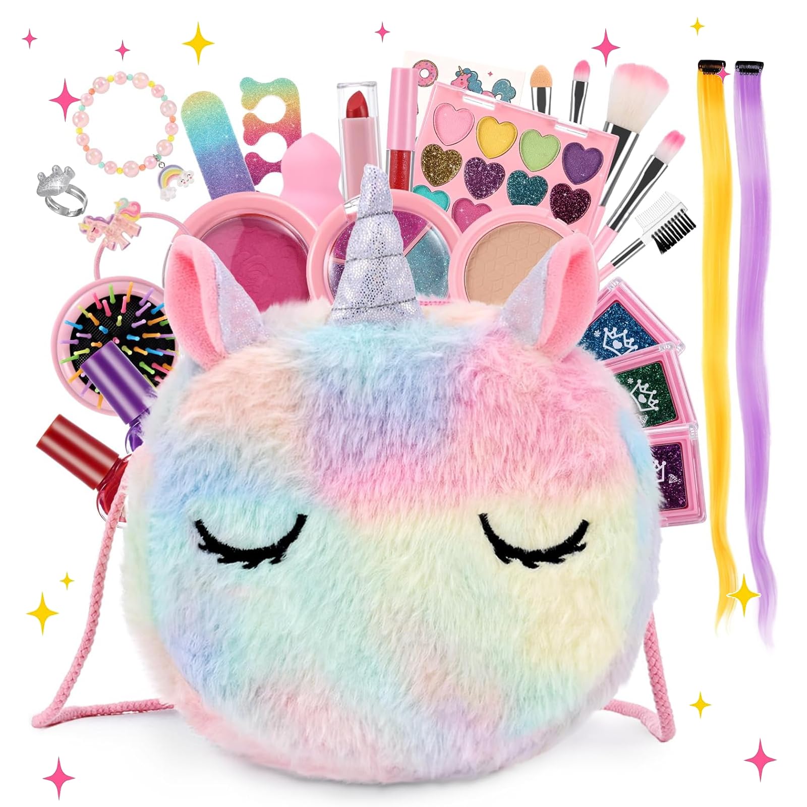 Anpro Pretend Makeup Sets for Girls, Kid-Safe Washable Fake Play Real Make up Set Starter kit, Childrens Princess Pretend Play Toys Presents, Birthday Toys Gift for 3 -12 Years Old Girl