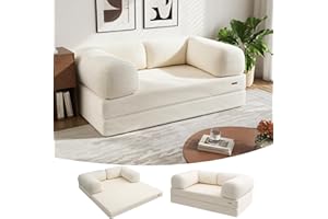 COMAX 4‑in‑1 Futon Sofa Bed Queen – Floor Foldable Convertible Sofa Couch with L‑Shaped Armrests, Removable Cover, Convertible Guest Bed | Space‑Saving Fold‑Out Mattress Lounge for Living Room, Beige