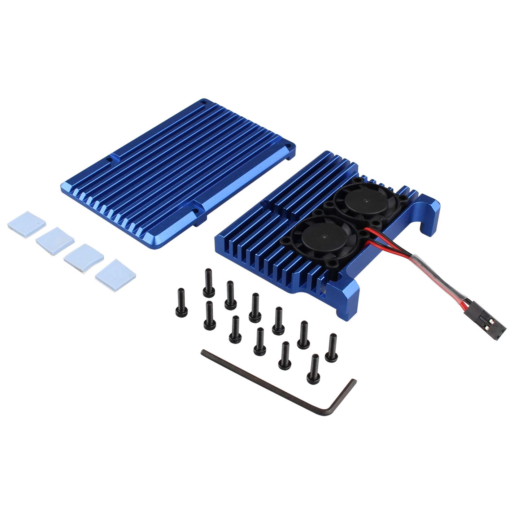 Jopto Computer Model B Armor Aluminum Alloy Case Passive Cooling Shell Metal Enclosure Heat Dissipation Auminum Alloy Box Compatible with Raspberry Pi 4B Raspberry Pi Model Blue (Case with Fan)