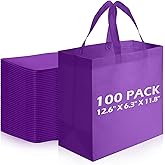Reginary 100 PCS Reusable Totes Bags - Non Woven Grocery Handle Bags for Shop Events & Retail Store(Purple)