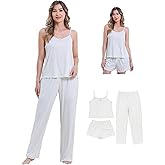 DITOK Pajamas for Women Set 3 Piece Bow Print Pajamas Set Soft Tank Top and Shorts Sleepwear Women Pajama Pants Pj Sets