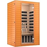 springspa Far Infrared Sauna for Home, Home Indoor Infrared Sauna for 2-Person, Canadian Hemlock Wood Sauna Room with Low Emf Red Light Therapy, 9 Chromotherapy Lights, Bluetooth Speakers