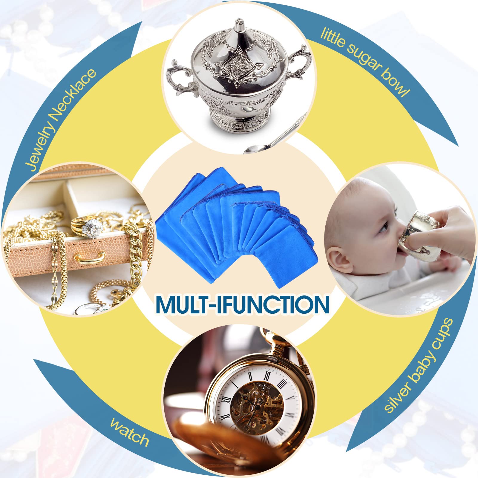 Reginary 12 Pieces Zippered Silver Jewelry Storage Bags Anti Tarnish Silver Protection Bags Jewelry Tarnish Prevention Cloth Pouches for Jewelry Necklace Bracelet Earrings