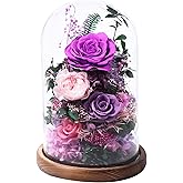 lovenfold Flowers for Delivery Preserved Flowers Rose in Glass Dome,Purple Rose Forever Flowers Birthday Gifts for Women Mom Grandma Friend Gifts for Her,Home Decor