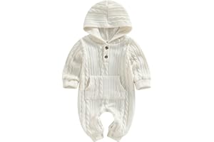 MA&BABY Infant Boys Girls Knit Sweater Romper Baby Toddlers Long Sleeve Hooded Button Up Winter Outfits with Pocket