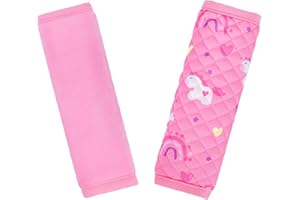 INFANZIA Car Seat Strap Covers for Infants Babies, Soft Carseat Shoulder Pads for Kids, Double-Sided Use Seatbelt Cushion Covers for Stroller, Pushchair & High Chair (Pink)