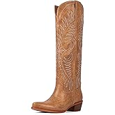 Modatope Cowboy Boots for Women Knee High Cowgirl Boots Embroidered Pointed Toe Chunky Heel Western Boots Pull On Wide Calf Tall Boot