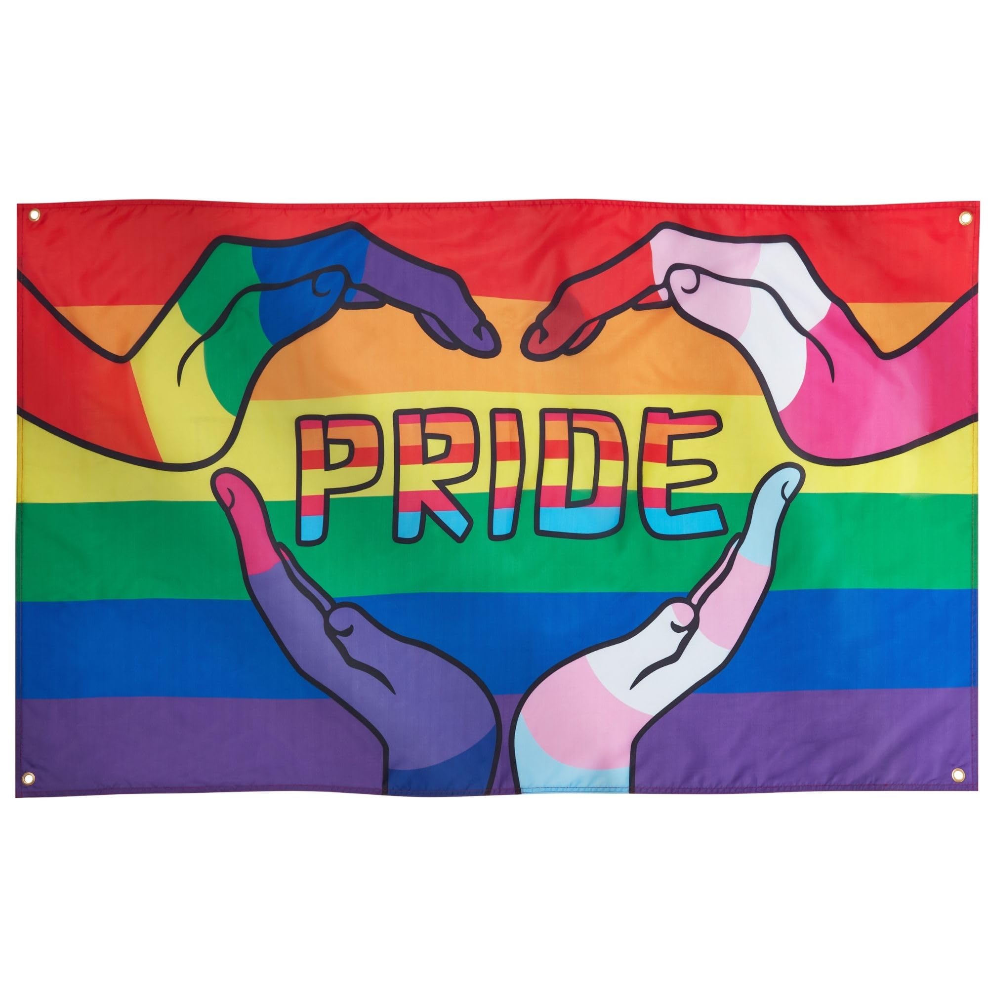 Runesol Pride Hands Flag - 91x152cm, 3ft x 5ft, 4 Grommets, Eyelet In Every Corner, LGBT, Gay Pride, Premium, Inside/Outside, Vivid Colours — image 1