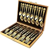 Gold Silverware Set, OGORI 24-Pieces Gold Forged Stainless Steel Flatware Set, Service of 6