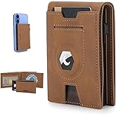 BAIGIO Airtag Wallet for Men, Slim RFID Bifold Wallet with Detachable Magnetic Pop Up Card Holder & AirTag Holder, Smart Minimalist Wallets for 10 Cards, Cash Slot & ID Window - Gifts for Men, Brown