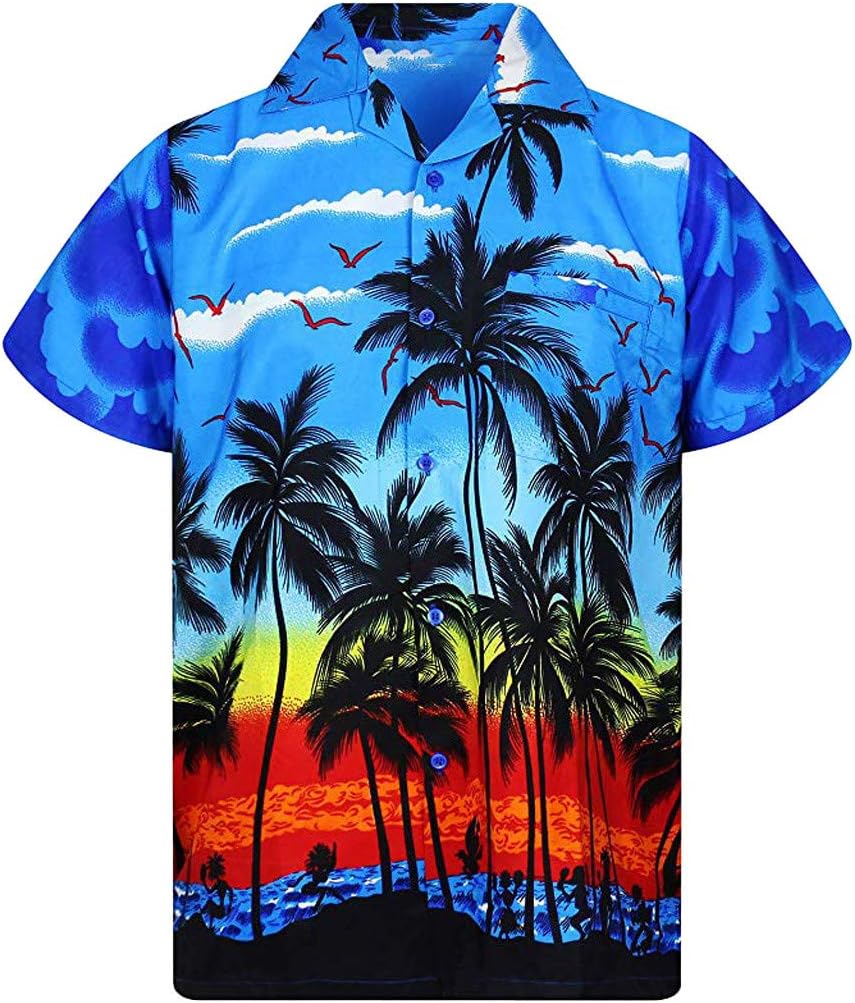 Fashion Men's Casual Button Hawaii Print Beach Short Sleeve Quick Dry Top Blouse