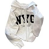 GORGLITTER Women's Zip Up Hoodie Oversized Y2k Letter Graphic Long Sleeve Cute Fall Fashion Sweatshirts Jackets
