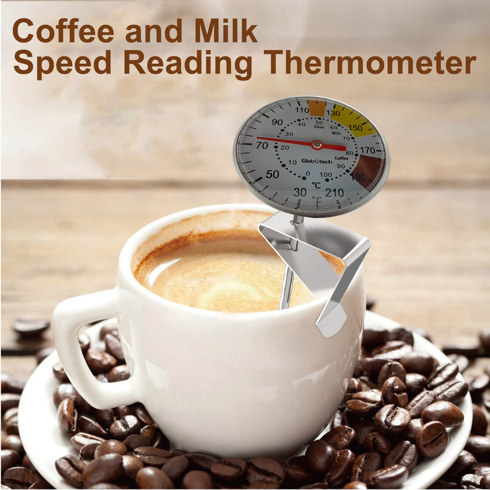 Milk Frothing Thermometer for Coffee Chocolate - Cappuccino Frothy Milk Foam Stainless Steel Thermometer for 12 Oz, 20 Oz and 32 Oz Espresso Steaming Pitchers 2