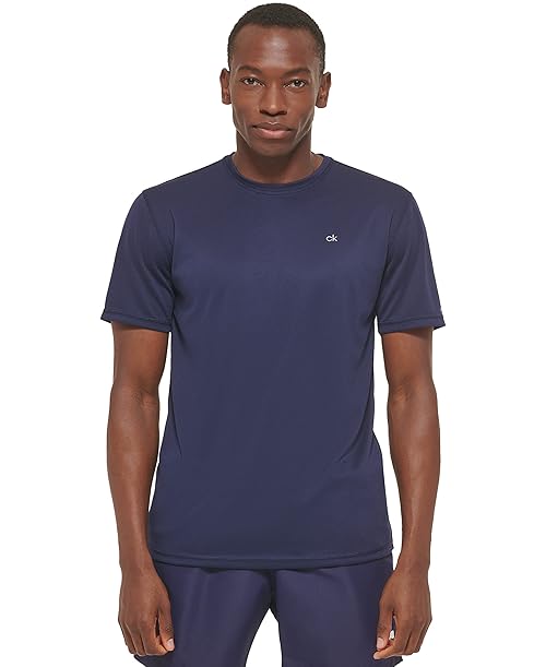 Calvin Klein Men's Standard Light Weight Quick Dry Short Sleeve 40+ UPF Protection Active Top, Navy, Large