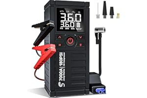 SOZUN Jump Starter with Air Compressor, 7000A 180PSI Car Battery Jump Starter Jump Box (All Gas/10.0L Diesel), Battery Jumper Starter Portable Jumper Cables, Large LCD Display, LED Light Black