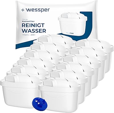 Wessper Wasserfilter kartusche, Filter mit Aktivkohle und Ionenaustauscherharz, zusätzlicher PIN kompatibel mit Brita-Kanne, Ersatzfilter für kanne von Dafi, Wessper, Aquaphor, Philips - 12 Stück
