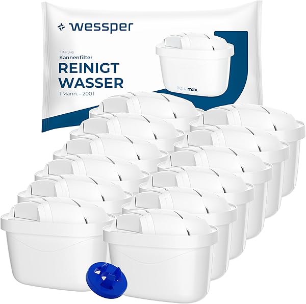 Wessper Wasserfilter kartusche, Filter mit Aktivkohle und Ionenaustauscherharz, zusätzlicher PIN kompatibel mit Brita-Kanne, Ersatzfilter für kanne von Dafi, Wessper, Aquaphor, Philips - 12 Stück