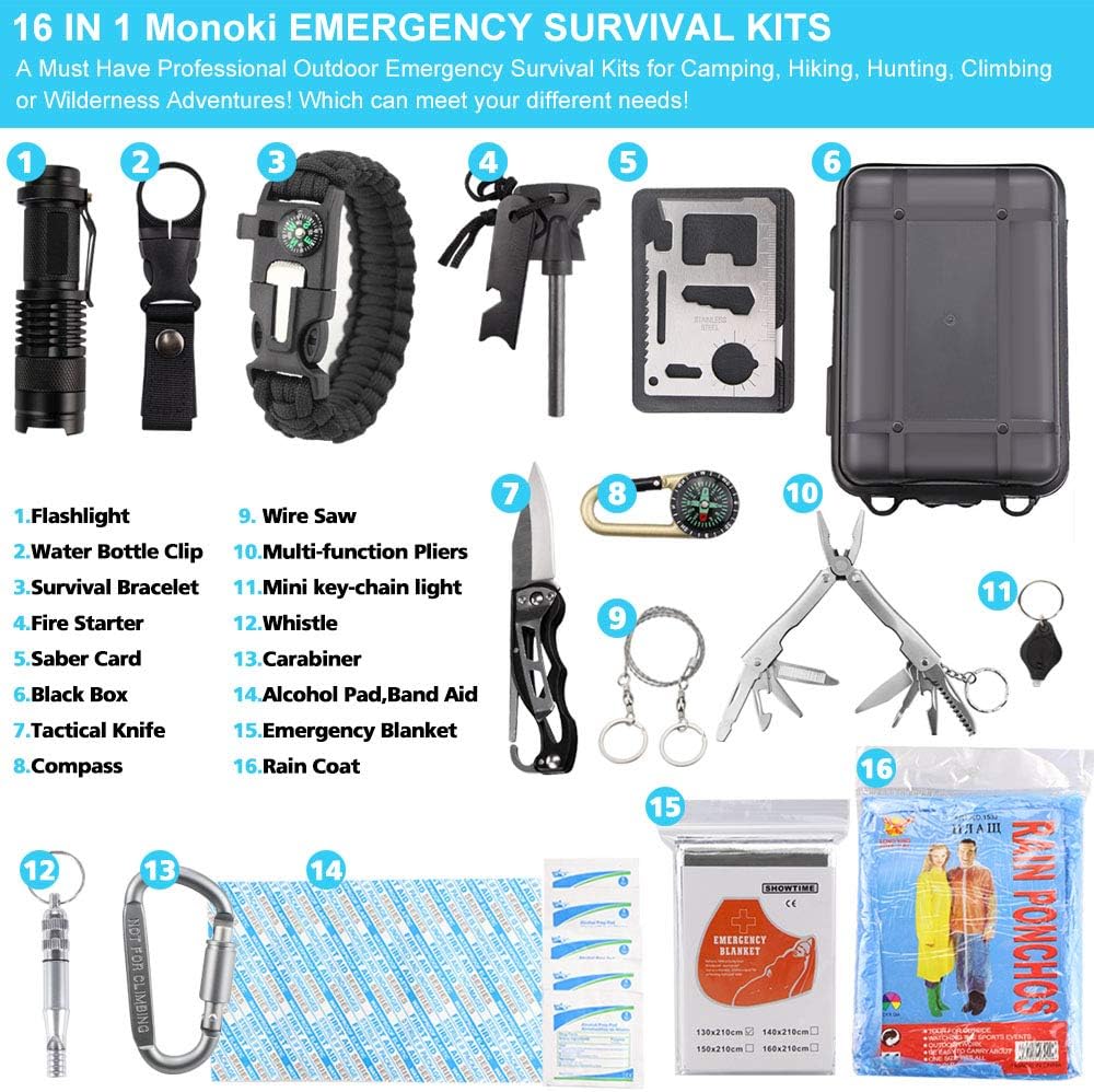 EMDMAK Survival Kit Outdoor Emergency Gear Kit for Camping Hiking Travelling or Adventures : Sports & Outdoors