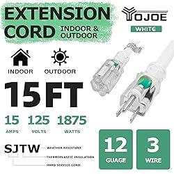 YOJOE 15 Foot White Extension Cord, Lighted Outdoor